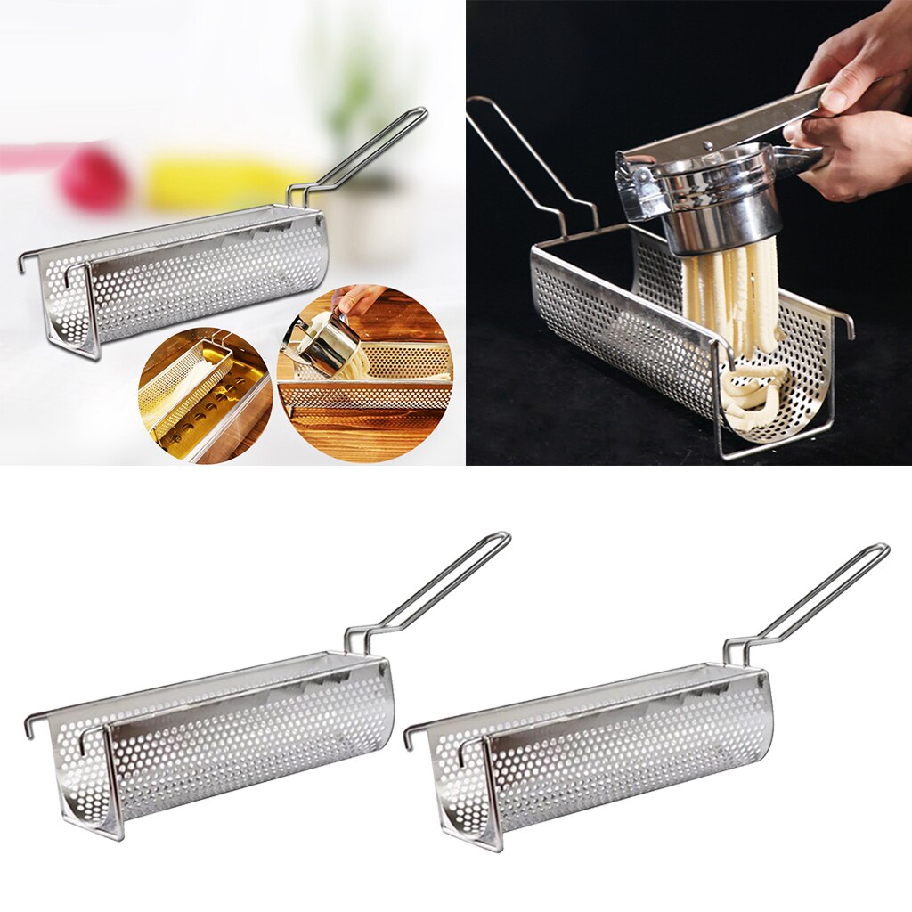 2 Pieces Large Stainless Steel Frying Basket Strainer w/ Handle French Chips Holder Cooking Serving