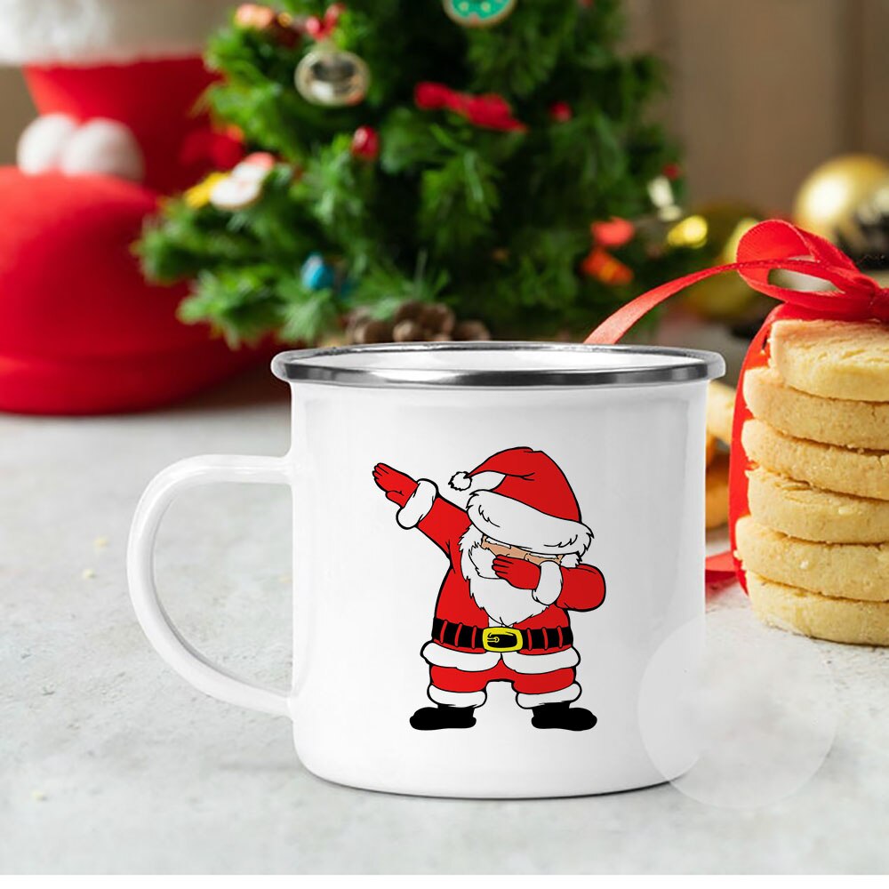 Tasse de noël en émail drôle, secret du père noël, renne, bonhomme de neige, tasse à chocolat , de noël en famille: XH036-A015
