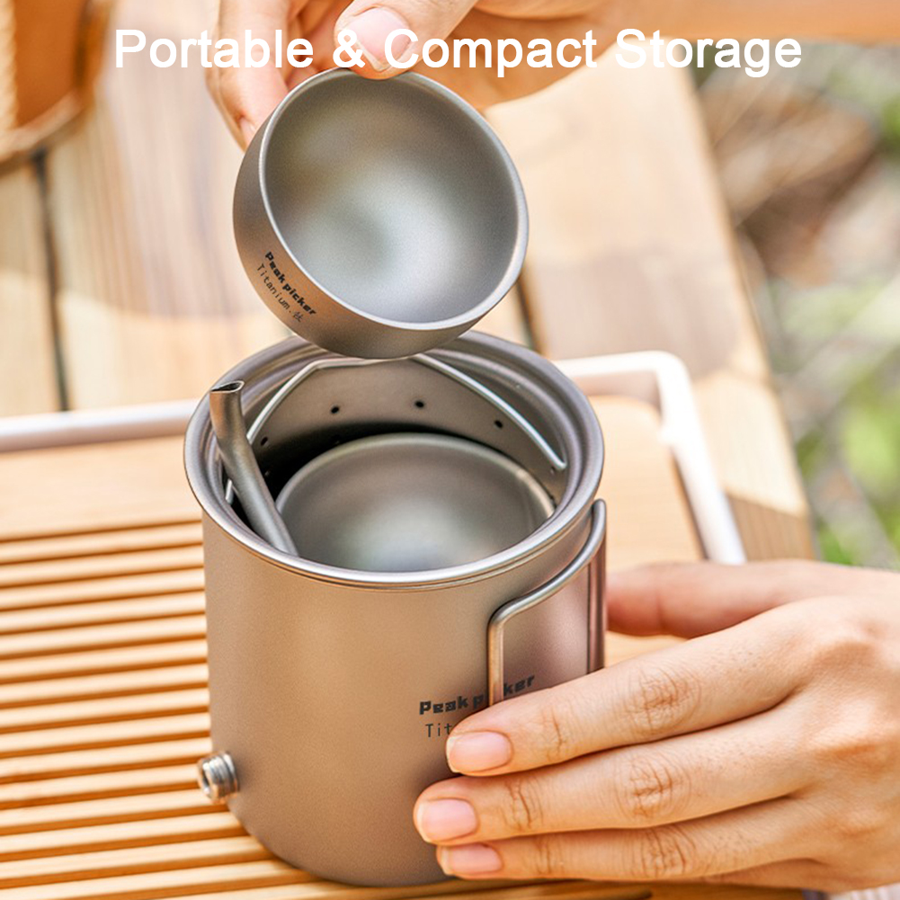 420ml Detachable Titanium Pour Over Kettle Coffee Tea Pot Cup with Folding Detachable Long Narrow Spout Filter Foldable Handle