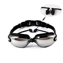 Outdoor Water Sport Waterdicht Anti-fog Zwemmen Bril Grote Frame met Siliconen Oordopjes Zwembril Eyewear