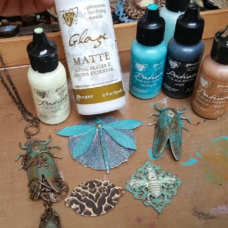 American Ranger VINTAJ PATINA Jewelry Handmade Old Pigment Metal Oxide Green Rust Effect Watercolor