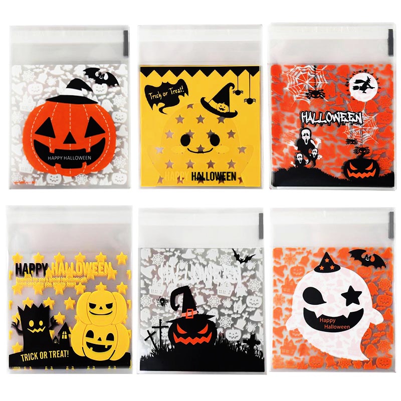 10*10cm läpinäkyvää muovia karkkipussi halloween herkkupussi keksi keksit pakkaus halloween syntymäpäiväjuhlien sisustustarvikkeet