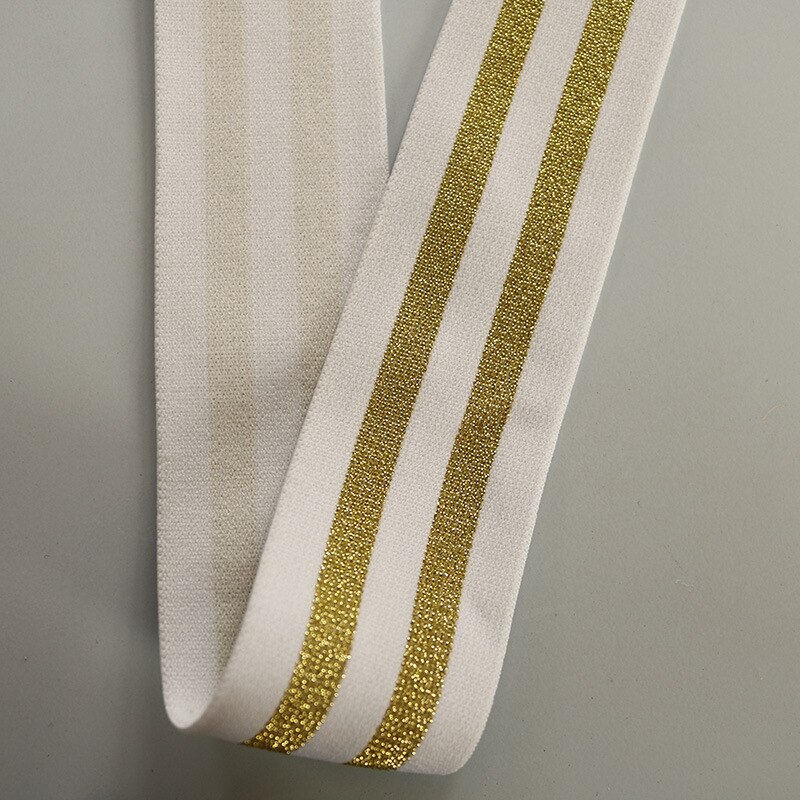 50 meter 50mm glitterstreep elastiek polyester diy kleding naai accessoires taille elastiek band: Witgouden glitter