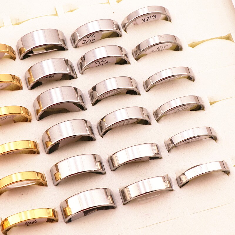 Anillos clásicos de acero inoxidable para hombre y mujer, anillo de boda de tres colores con espejo pulido en el interior, 50 Uds.