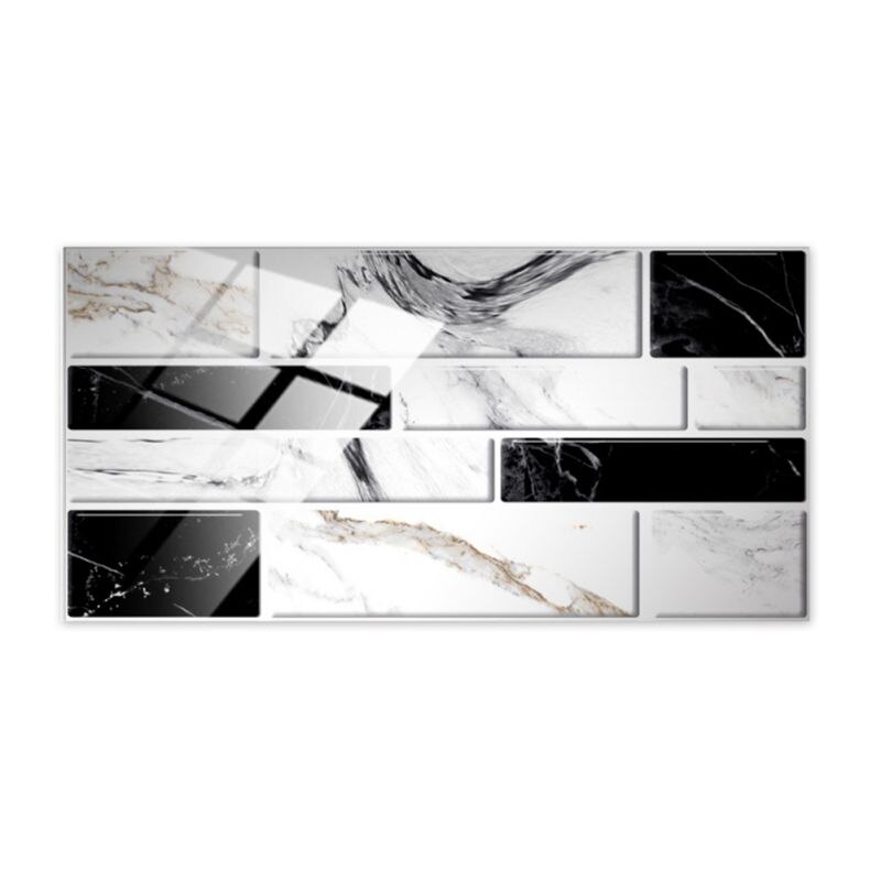 Stick Tile For Kitchen Backsplash, Premium Anti Mold Kitchen Backsplash Peel And Stick Tile,Black Flower White Pattern 7.8x3.9