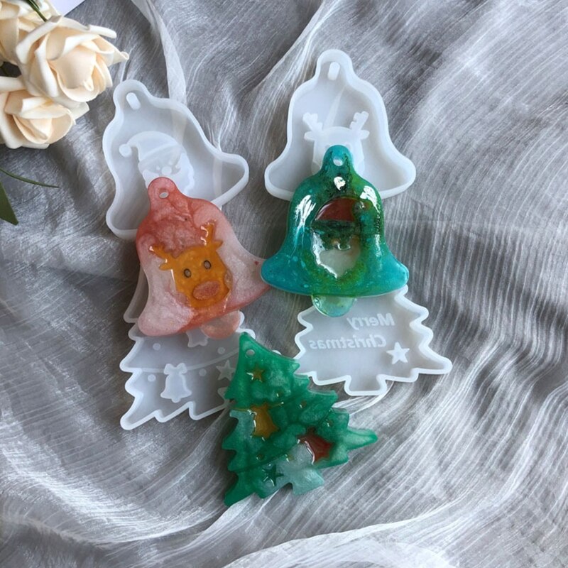 Christmas Tree Bell Elk Pendant Silicone Mould - Crystal Epoxy Resin Casting Form