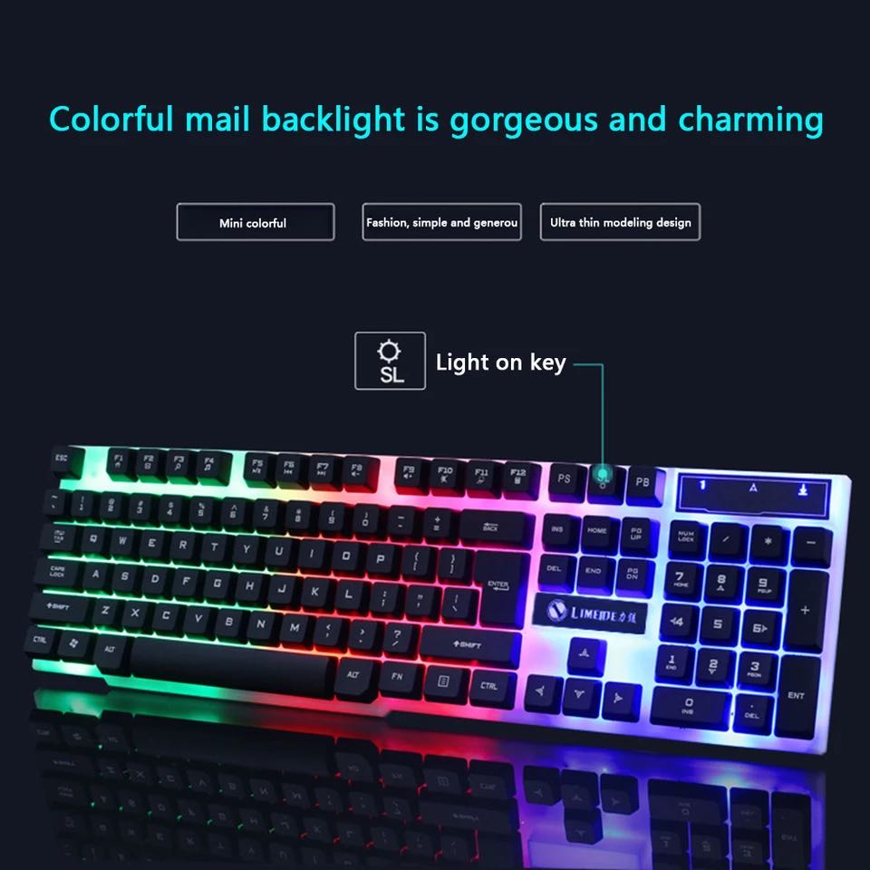 Juego de teclado y ratón para juegos con cable USB, Mouse retroiluminado con luces LED de colores del arcoíris, para el hogar y la Oficina