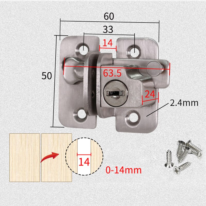 Style 201 Stainless steel door locks door latch bolt with key,For sliding door,Surface mounting,Hardware Locks