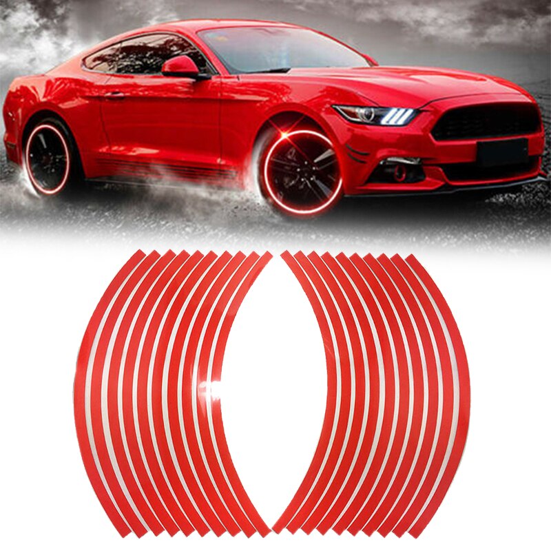 20 Strips Red Reflective Motorcycle Car Rim Stripe Wheel Decal Tape Sticker Ring Viny Material High