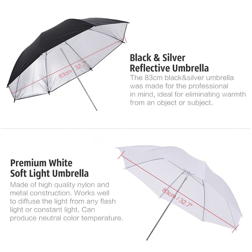 Andoer Foto Studio Kontinuierliche Umbralle Beleuchtung Kit mit 2*2m Licht Stehen + 2 * Birne + 2*83cm Transluzent Weiß Weichen Regenschirm etc