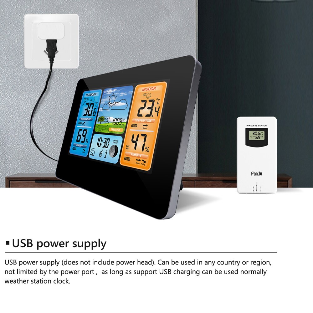 Digital LCD Alarm Clock Weather Station Wifi Indoor Outdoor Temperature Humidity Pressure Wind Weather Forecast Clock