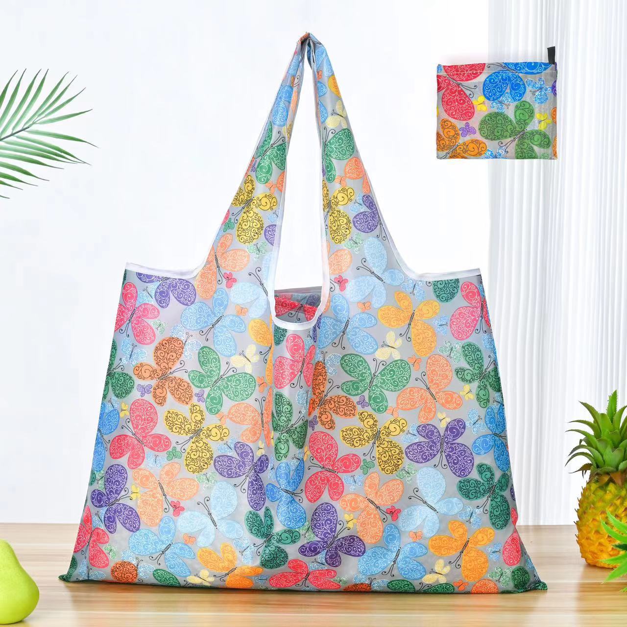 Gjenbrukbare handleposer store vaskbare handleposer bærbare sammenleggbare miljøvennlige nylon kraftige lommevesker: Rød