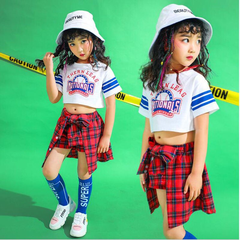 Vêtements Hip Hop pour enfants, t-shirt court et pantalon, costume de danse Jazz, tenue de salle de bal, tenue de scène pom-pom girl