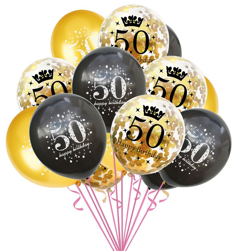 15 stk blandet guld konfetti balloner nummer 16 18 30 40 50 60 70 80 90 år fødselsdagsfest digital ballon latex globos: 50