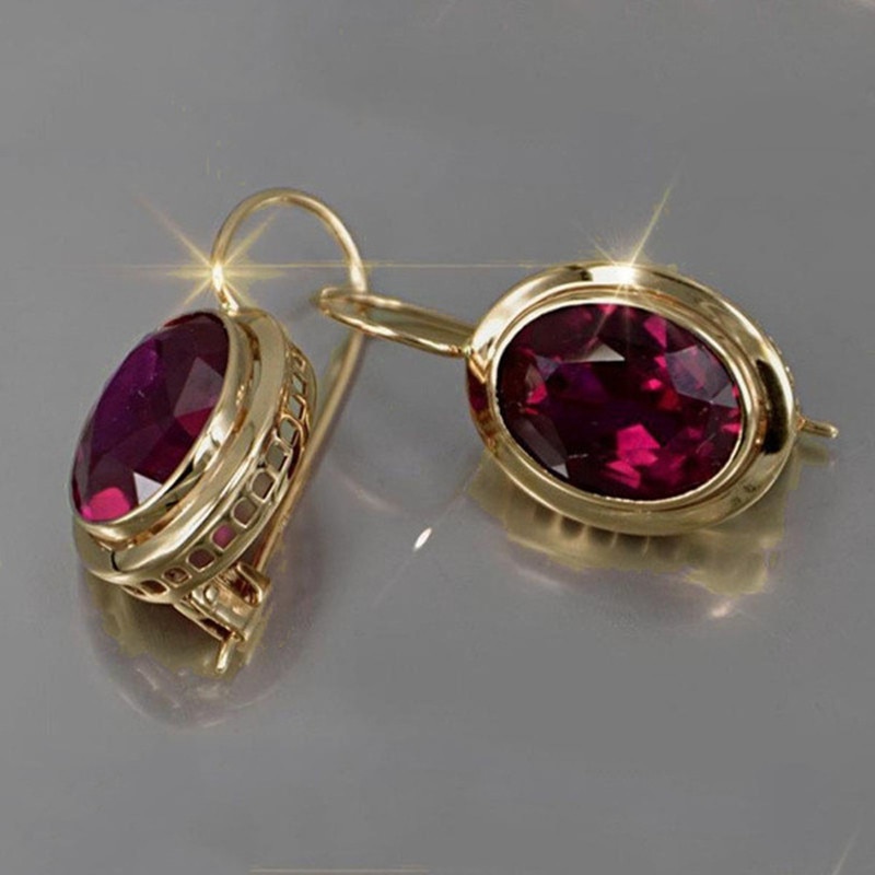 Exquisite Oval Crystal Hollowed Out Gold Earrings Ruby Crystal Jewelry Accessories Earrings for Women Anniversary: gold-1pairs