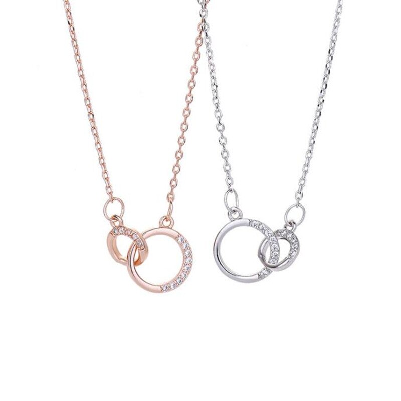COLLARES DE CIRCONIA y colgantes minimalistas para mujer, de doble círculo redondo de Plata de Ley 925, de , Gargantilla, joyería para amantes