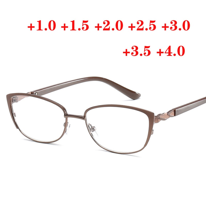 Leesbril met metalen montuur en kattenoog, sterkte  +1.0 +1.5 +2.0 +2.5 to +4.0 brillen voor vrouwen en mannen met hyperopie
