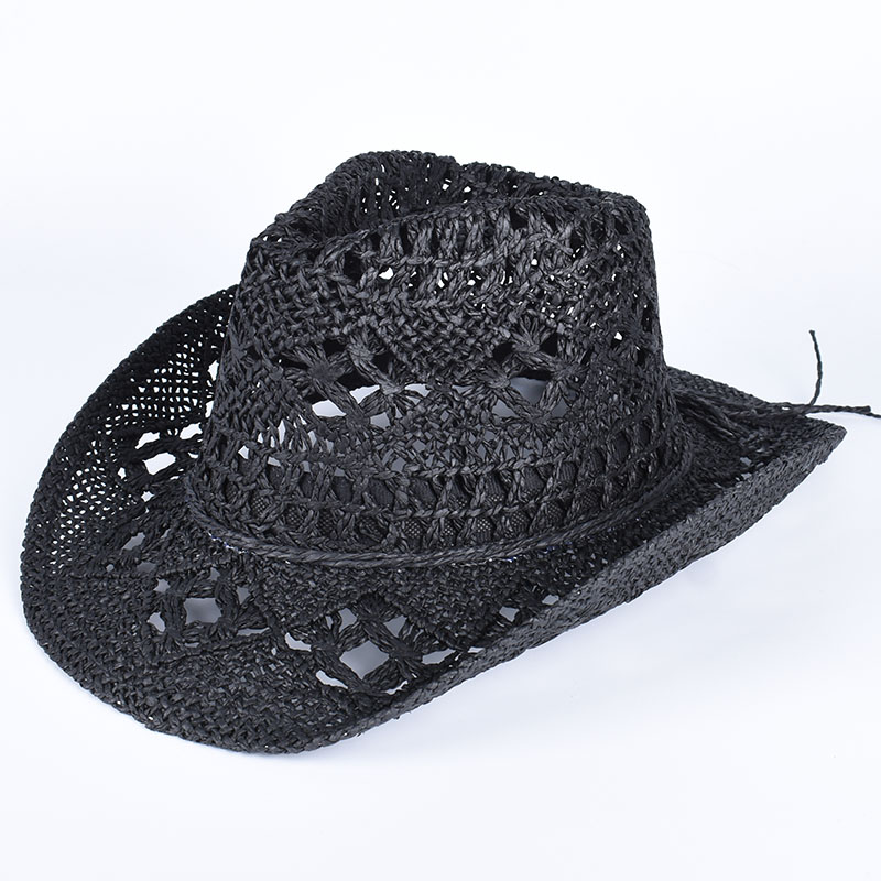 Sombrero de vaquero occidental para mujer y hombre, gorra de sol de playa de verano , sombreros vaqueros de vaquera, sombrero de paja, sombrero de vaquero Vintage blanco y negro para mujer: Negro