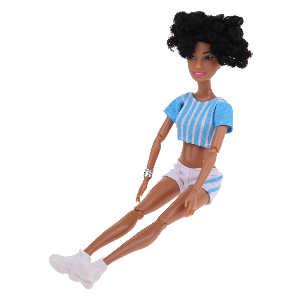 Girl Dolls Model Polyarticular Turnable Dolls - Blue Short Top And White Pants