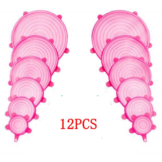 6/12Pcs Adaptable Silicone Lids Reusable Universal Food lids Cover Stretchable Washable Silicone Food Wrap Lid Kitchen Accessor