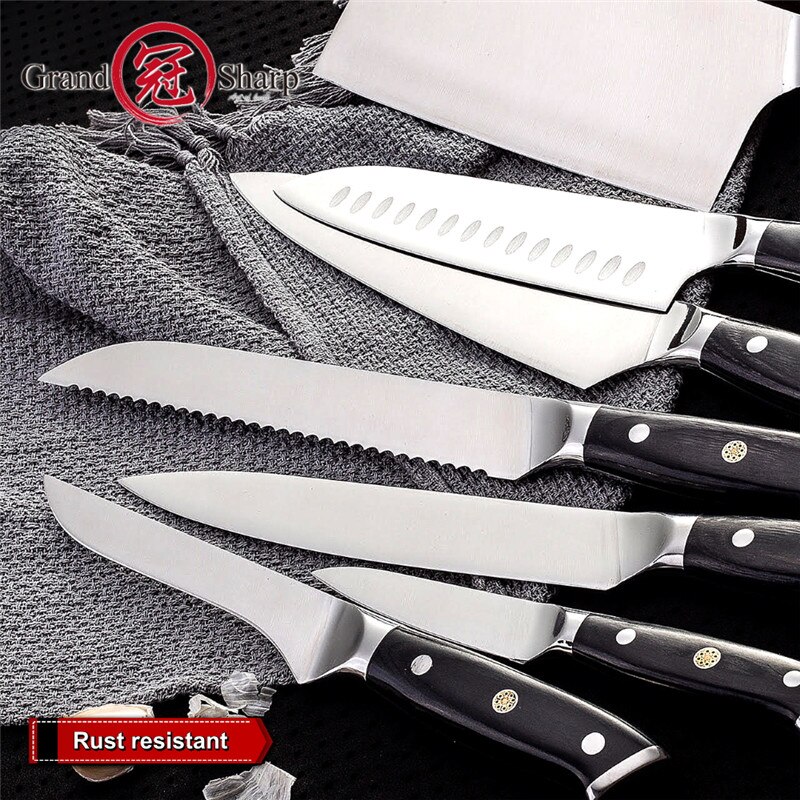 Ensemble de couteaux de Chef allemagne 1.4116 acier à haute teneur en carbone Santoku désossage couteau couperet japonais couteaux de cuisine outils de cuisine Grandshap