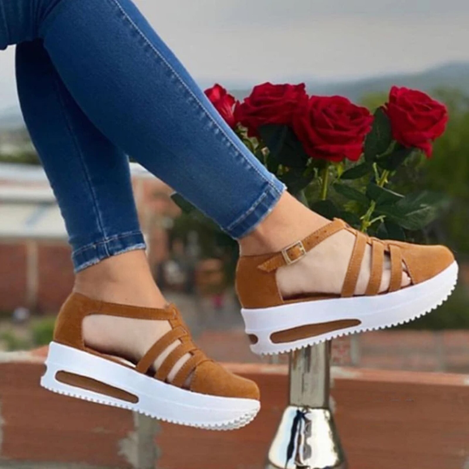 nouvelles Sandales D'été Femmes Wedge Plate-Forme Boucle Sangle Sandales Femme Décontracté Solide Chaussures Dames Sandales De Chanvre Chaussures