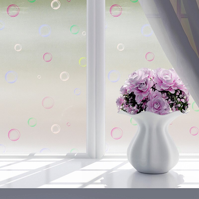 Europeisk stil glas klistermärke 3d färg privat fönster film frostat ogenomskinligt glas klistermärke pvc heminredning färg film 45x 200cm: 9- färgglada bubblor