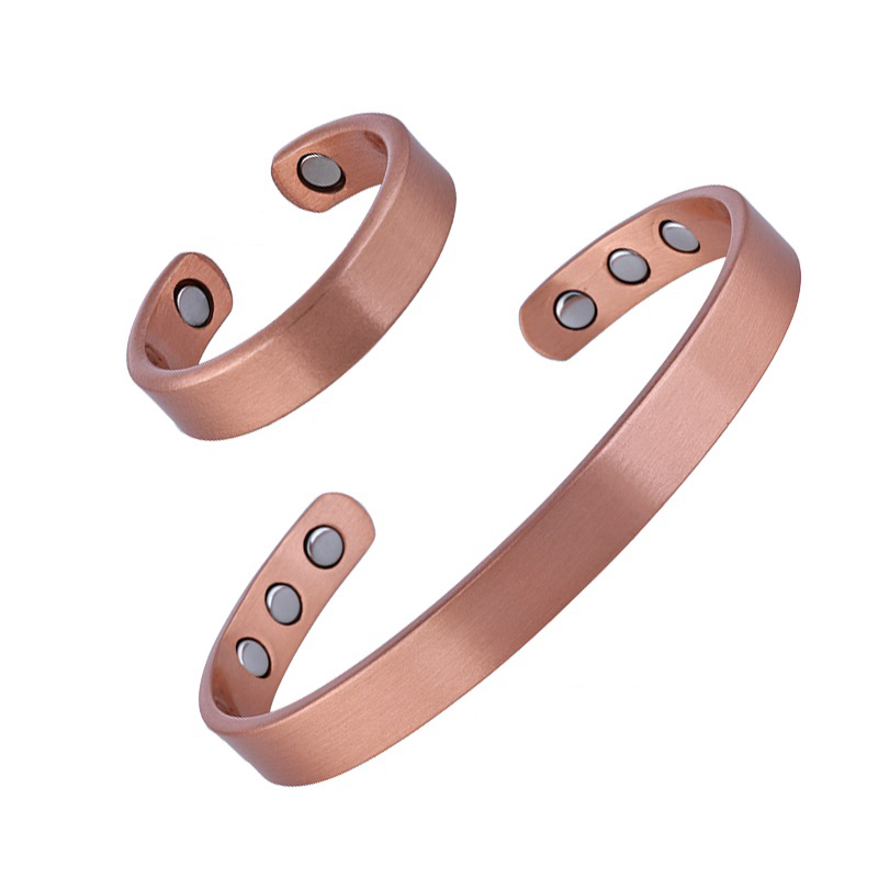 Enkelt smyckeset i ren koppar armband ringar manschett magnetiska armband för kvinnor män artrit hälsa massiva kopparsmycken