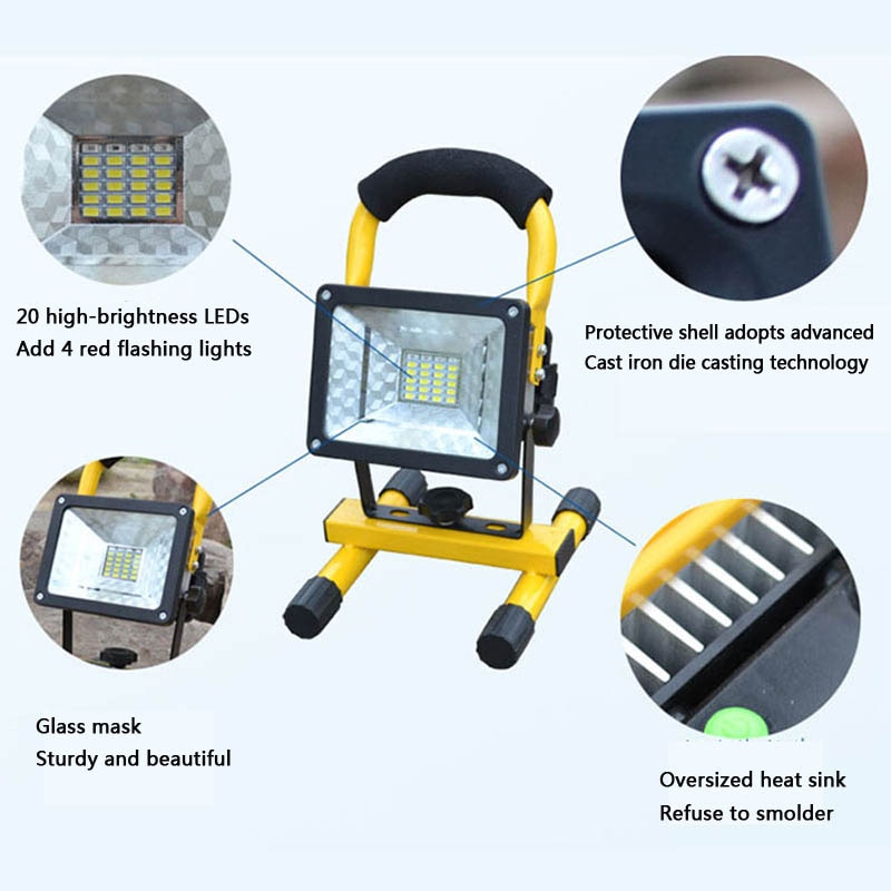 30W Waterproof Flood Light Outdoor 24 Led Reflector Portable 220v Rechargeable Spotlight Floodlight Work Light Construction Lamp