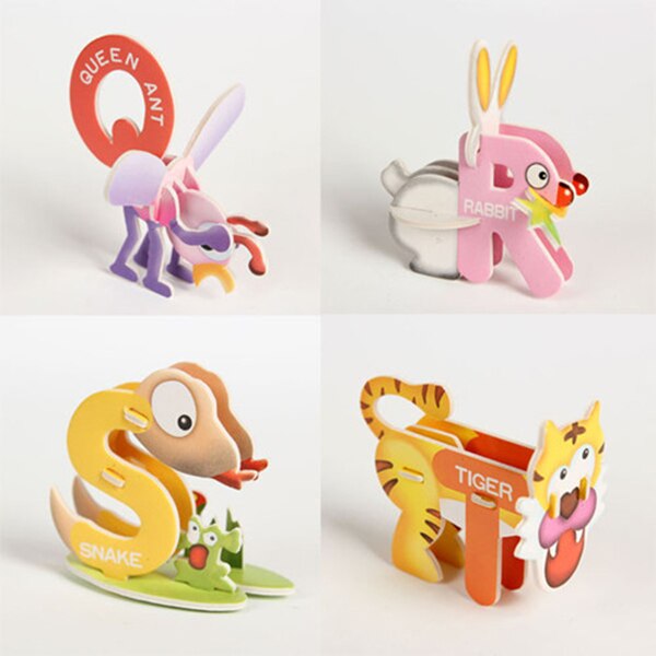 1 Set Children Kids Puzzle 26 Letters Animal 3D Educational Early Learning BM88