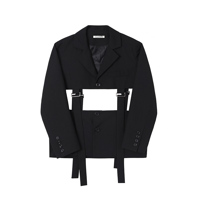 Costume blazer ajouré avec ourlet amovible pour homme, Streetwear, Vintage, à la , Style japonais et coréen, vêtements de scène,: M