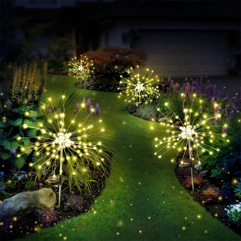 8 Mode Op Zonne-Energie Outdoor Grasbol Paardenbloem Vuurwerklamp 90/120/150/180/200 Led Voor Tuin Gazon Landschap Licht: Rood / 0-5W