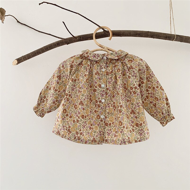 Vintage Pasgeboren Baby Meisjes Blouse Pompoen Kleur Bloemen Lange Mouwen Petal Kraag Shirt Voor Meisjes Tops Kinderen Truien