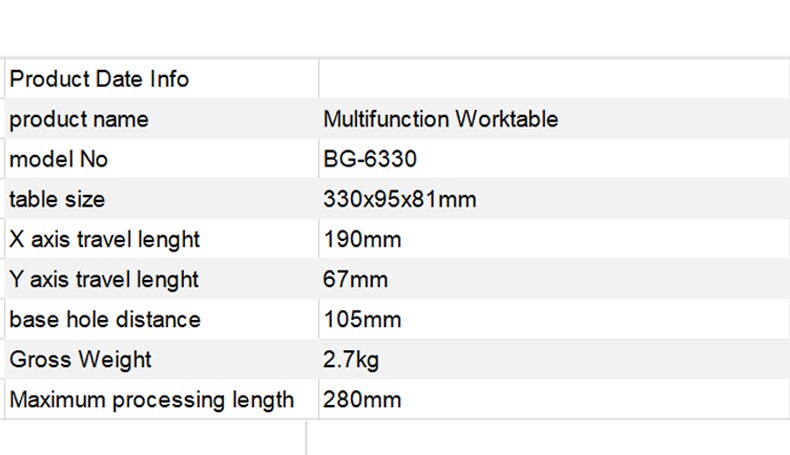 Mini fraiseuse de précision multifonction, établi, fixation de l'étau de forage, table de travail, axe X et Y, Table de coordonnées de réglage, BG6330