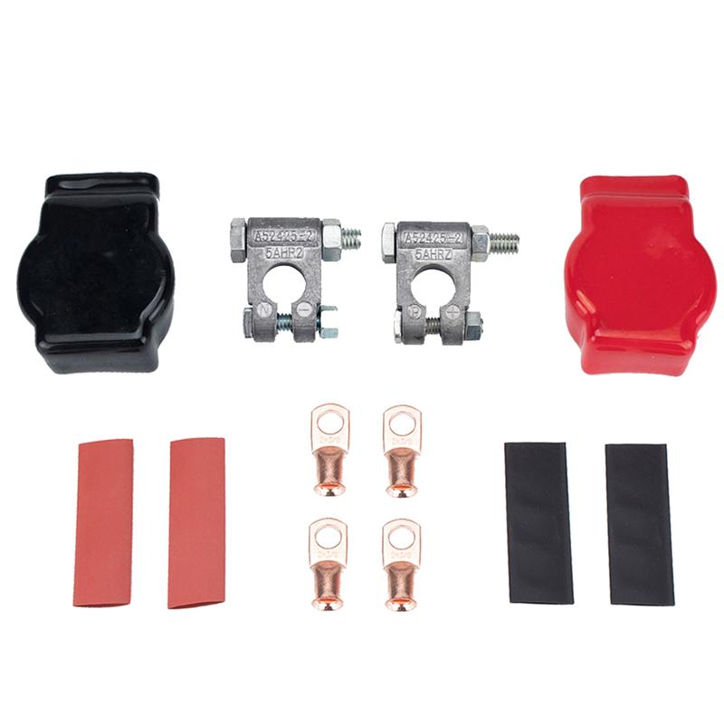 Lead Car Battery Terminal Set Clamp Clip Positive Negative Connector Heat Shrink Tubes Wire Terminals With Cleaning Brush