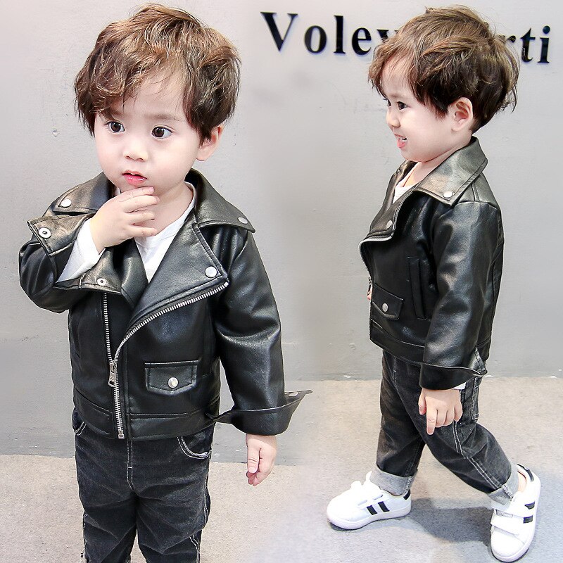 Chaquetas de cuero para niños, a la Chaqueta corta, abrigos de cuero PU para niños pequeños, novedad de otoño,