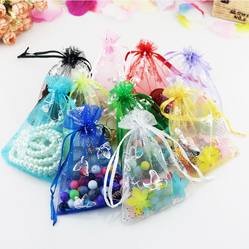 500pcs/lot 11x16cm Butterfly Organza Bags For Christmas Year Wedding Decoration Candy Package Pouches