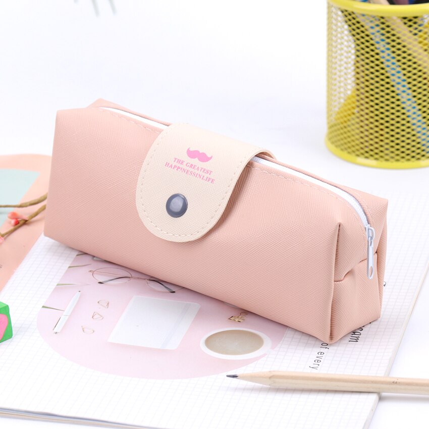 Estuche de lápices de Color de caramelo coreano, estuche Escolar impermeable de cuero Pu para niña, material de papelería Escolar, suministros escolares, 1 ud.