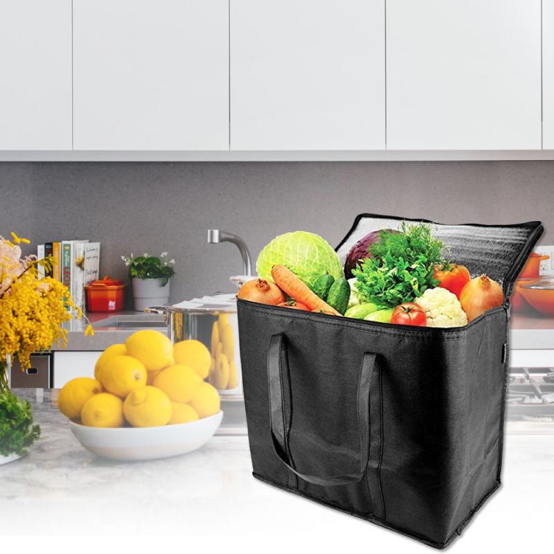 2PCS Portable Insulated Grocery Bags Shopping Durable Washable Storage Free Standing Foldable Reusable Non-woven Bags