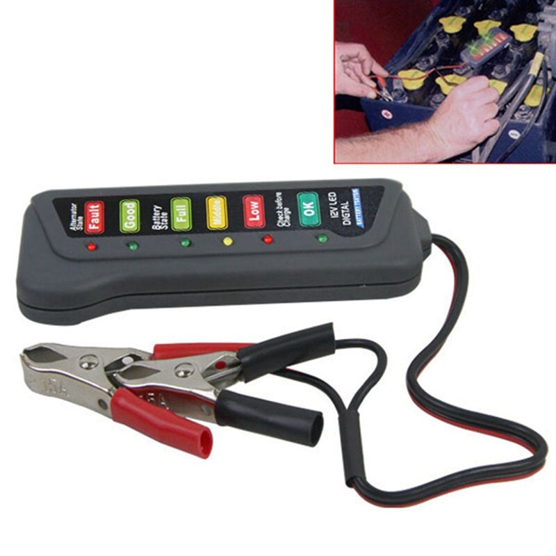 12V Car Battery Tester Digital Alternator Tester 6 LED Lights Display Diagnostic Tool Automotive Battery Test Device Measuring