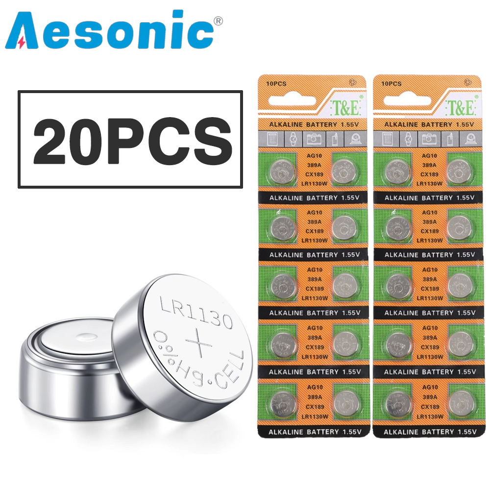 20PCS/2 Card AG10 LR1130 Batteries LR54 L1131 L1131c 389 390 LR54 1.5V Alkaline Button Battery for Watch Calculator Toy Remote