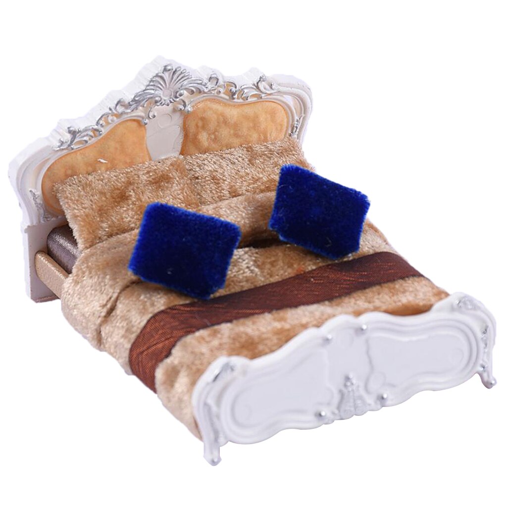 1:25 White Double Bed Plastic for Mini Dolls House Bedroom Layout Decor