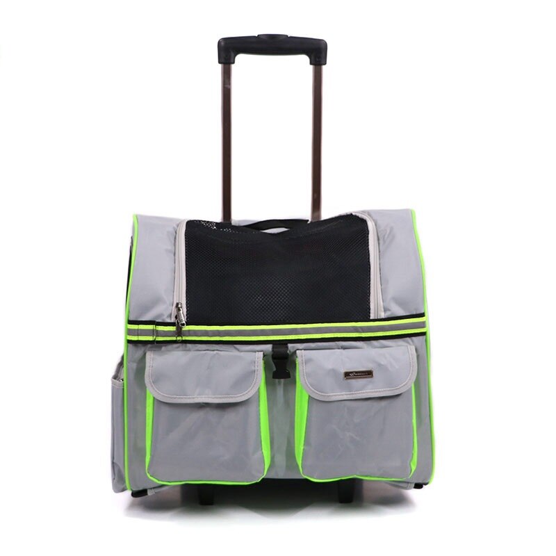 Pet Rolling Carrier Dog Backpack with Wheels Cats Puppies Travel Bag with Wheels Dog Trolley Case Multi-purpose Backpack: Grey