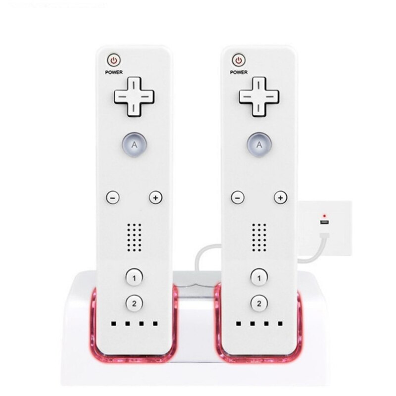 W3JB Wii Twee-In-een Dual Laadstation Geschikt Voor Wii Controller Oplaadbare Batterijen Met Twee 2800Mah wit