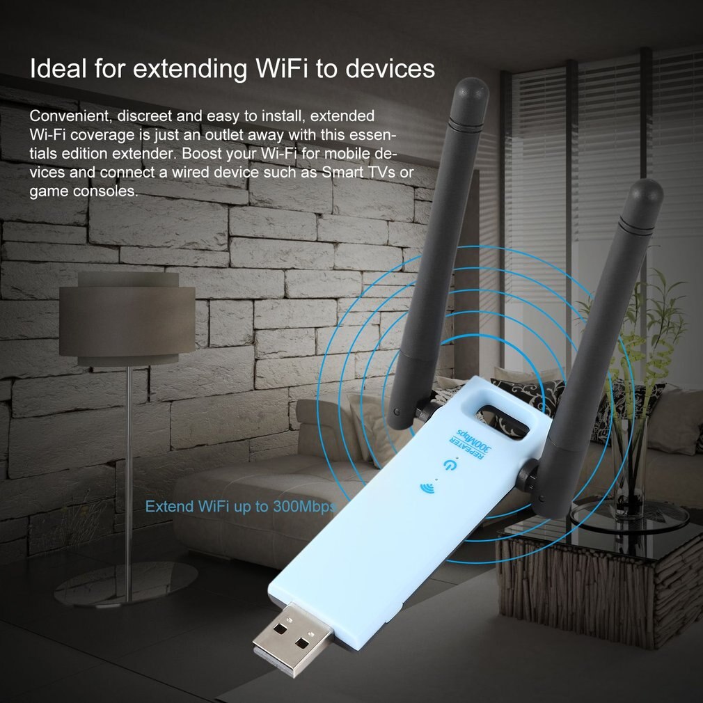 300Mbps USB Wireless WiFi Repeater 2.4Ghz usb wifi router Signal booster with dual Antenna WiFi signal Range Extender