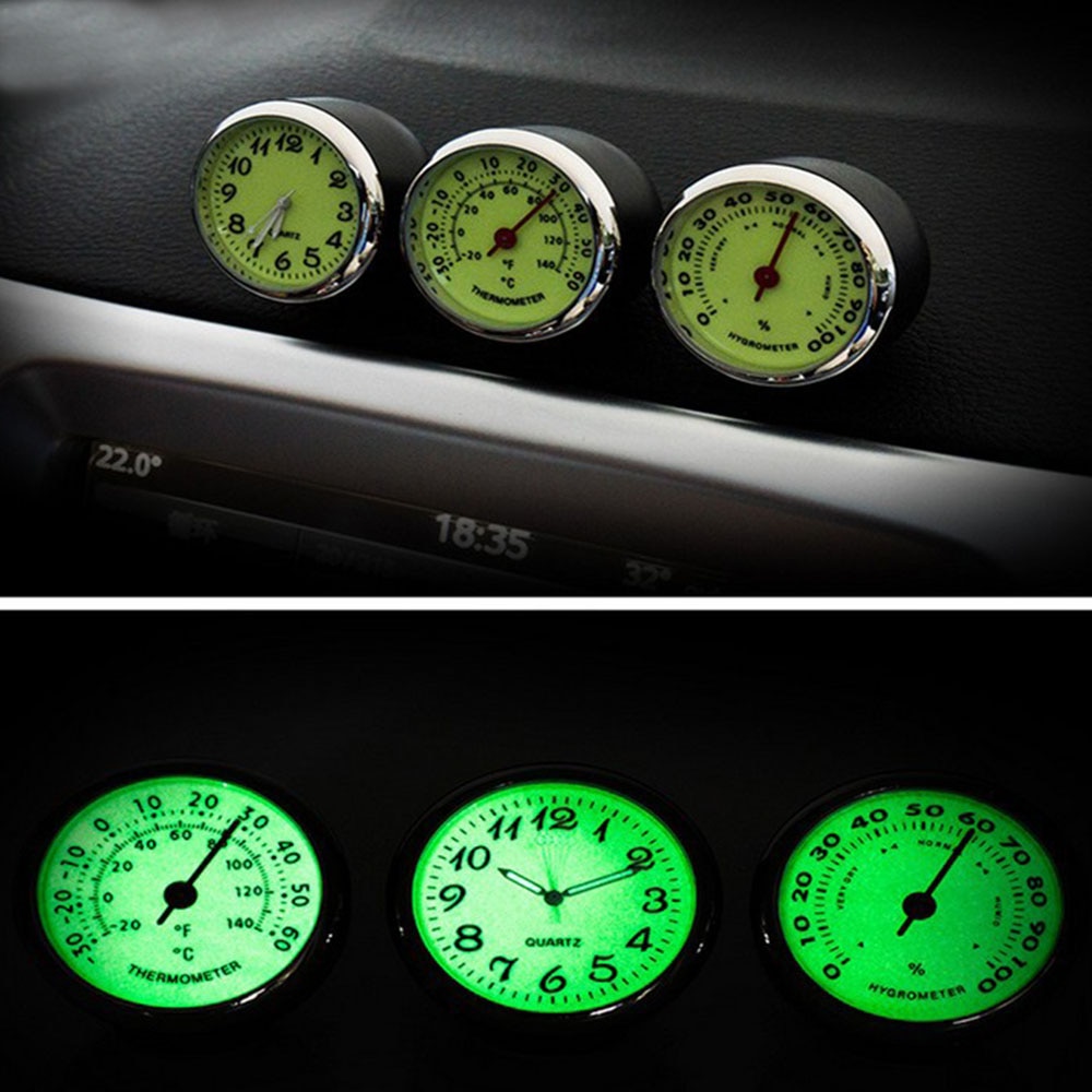 Mini Car Clock Luminous Mechanics Quartz Clock Car Watch Digital Pointer Automobile Thermometer Hygrometer Car Ornament