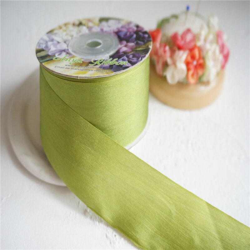 32mm 1.25 "  x5 mts 12 farver silkebroderibånd bryllupsbånd tyndt taft silkebånd håndværk: Grøn