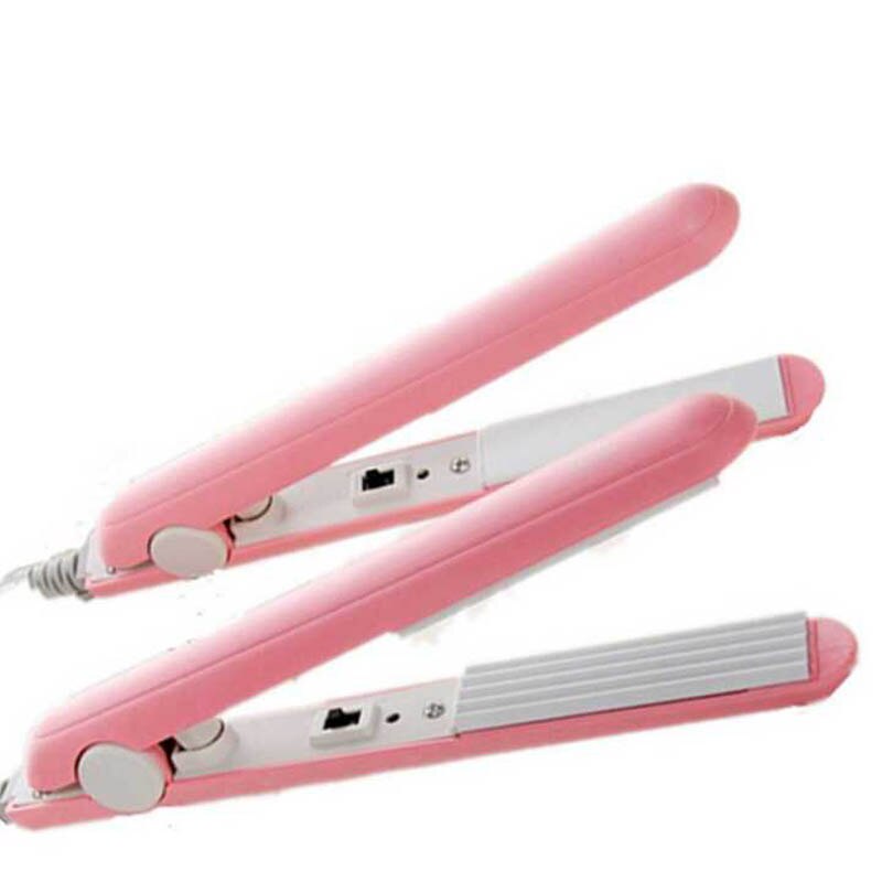 Mini ceramic hair straightener Pink Ceramic Electronic straight hair 200-240V Straightening corrugated Curling Iron 2 In 1