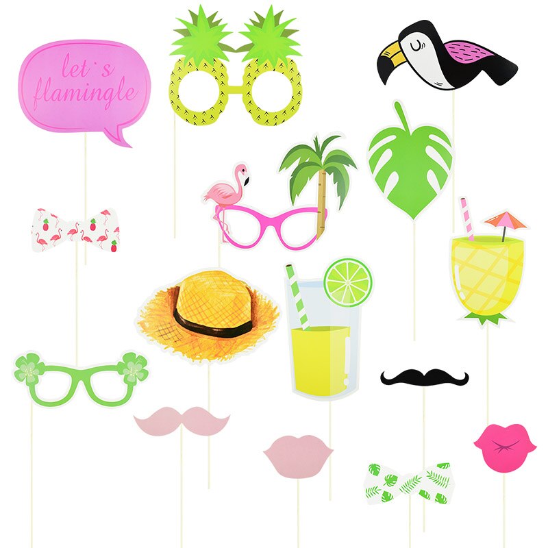 Hawaii Party Flamingo Papier Photobooth Rahmen tropisch Sommer Strand Party Liefert Hochzeit Dekoration Foto Requisiten: 16Stck