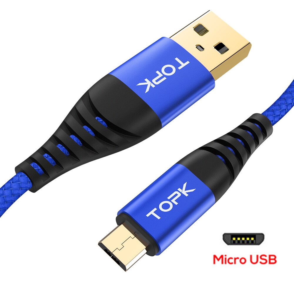 Topk Hi-Trek Micro Usb Kabel Nylon Gevlochten Datakabel Mobiele Telefoon Kabels Voor Samsung Galaxy S7 Rand S6 xiaomi Redmi Note 5: Blue / 0.15m